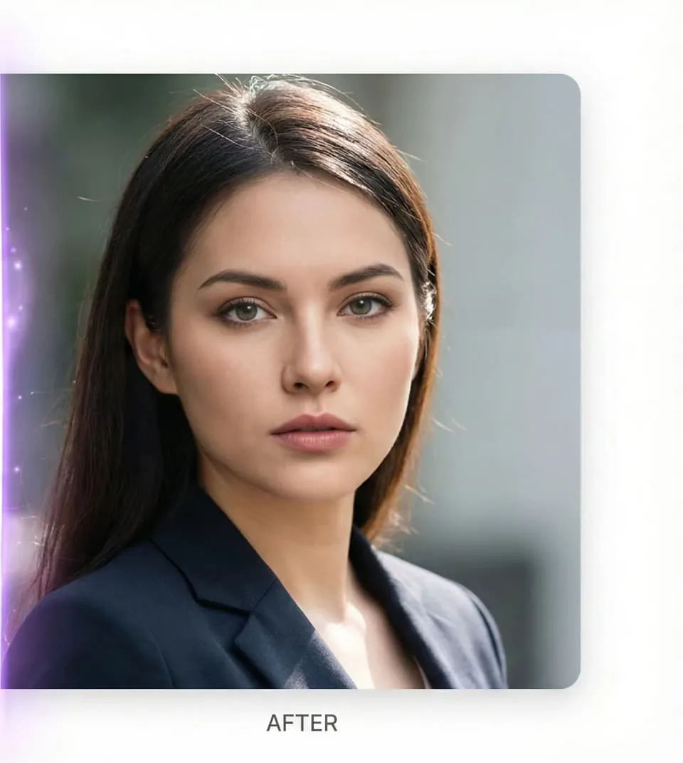 AI face swap result with a new face blended into the same portrait