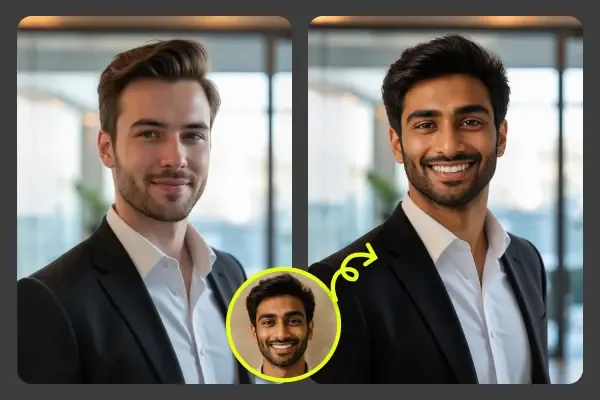 Business portrait created with the free AI face swap tool
