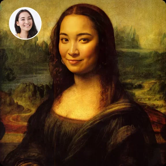 AI face swap turning a photo into a Mona Lisa style portrait