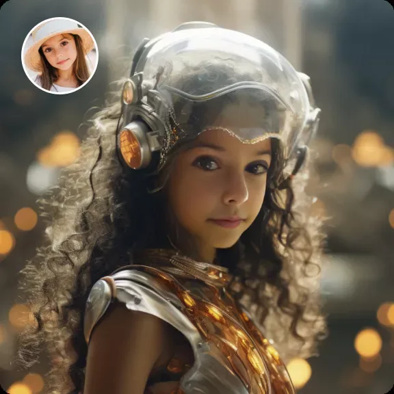 AI face swap putting a face into a sci-fi costume shot