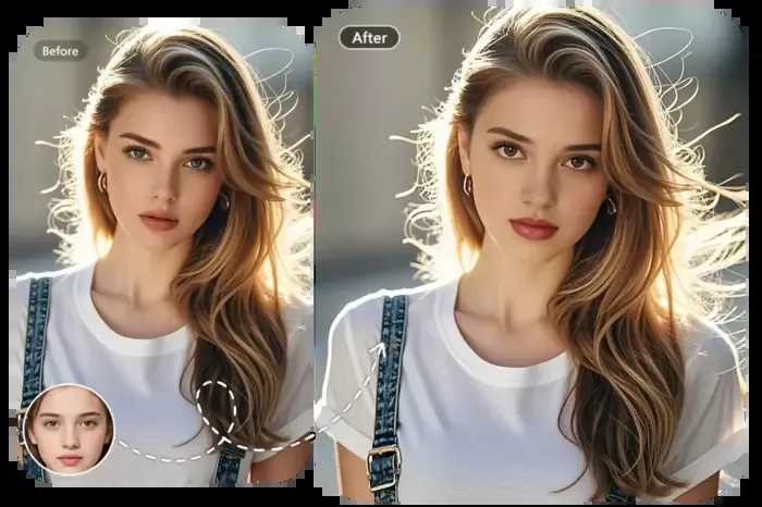 Before and after AI face swap of a portrait photo