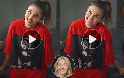 AI face swap applied to a video frame of a woman