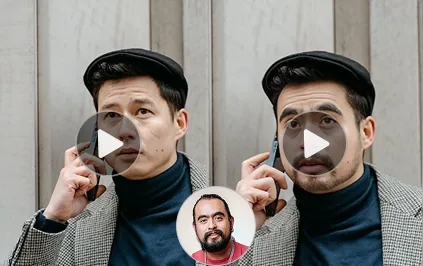 AI face swap applied to a video frame of a man