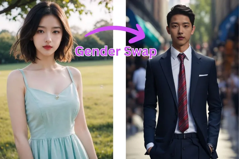 Gender swap example generated with the free AI face swap tool