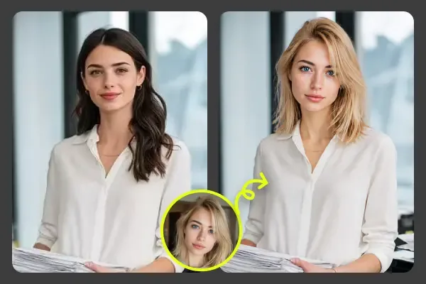 AI face swap producing a clean corporate headshot