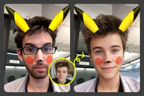 Funny AI face swap meme with a filter overlay